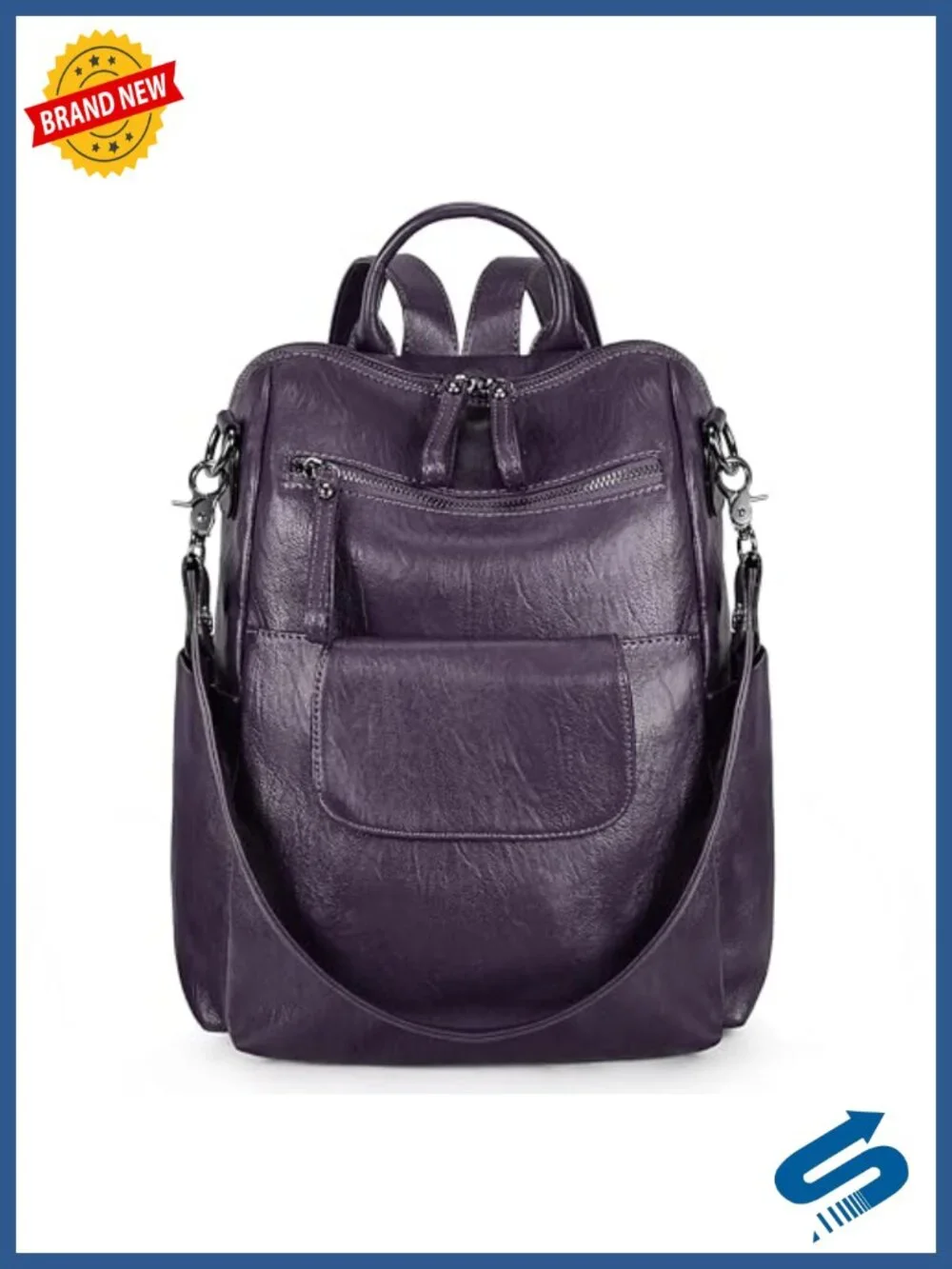 3 Ways PU Washed Leather Backpack Purse Rucksack Shoulder Bag Laptop